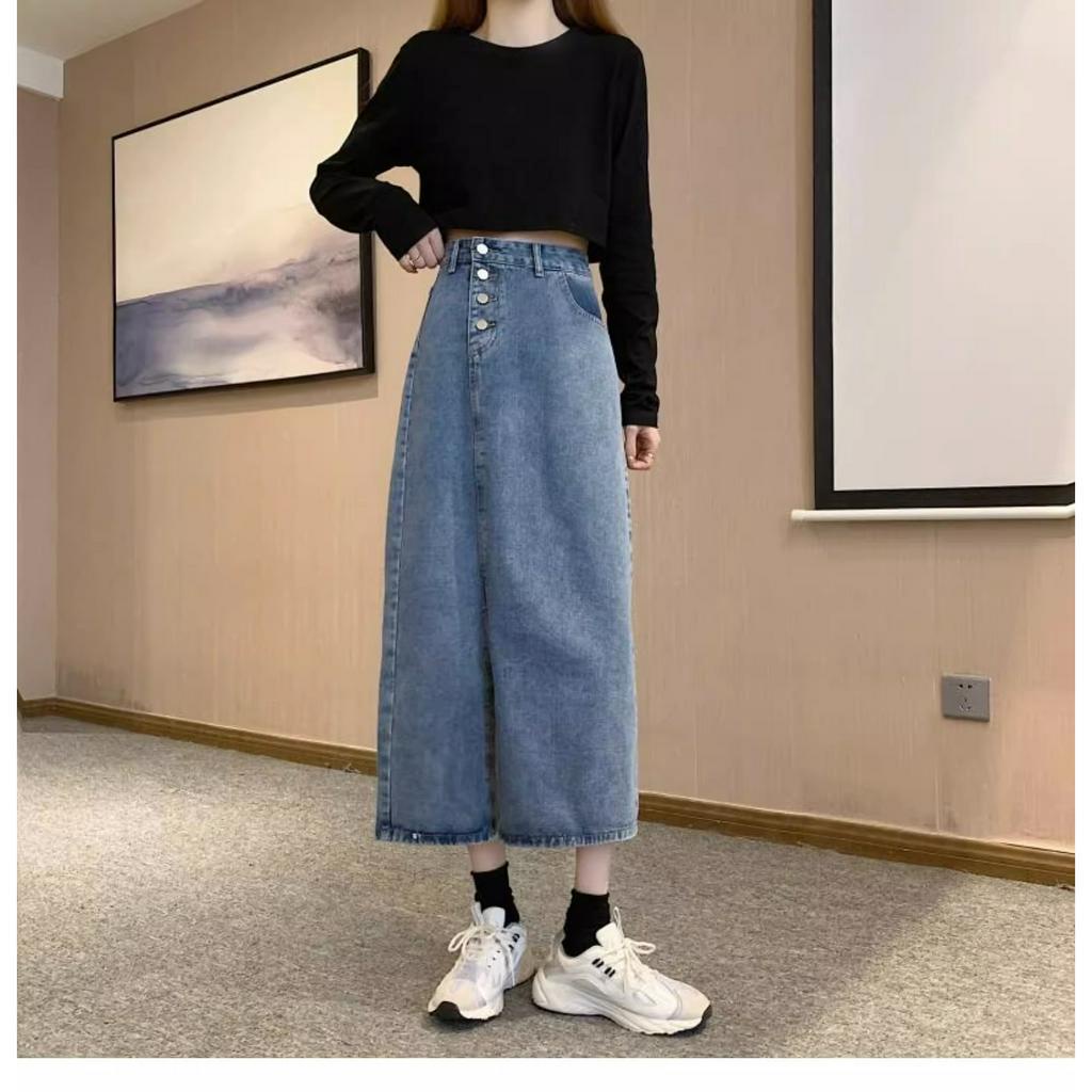 Highwaist Rok Jeans Kasual Fashion A-Line Rok Import