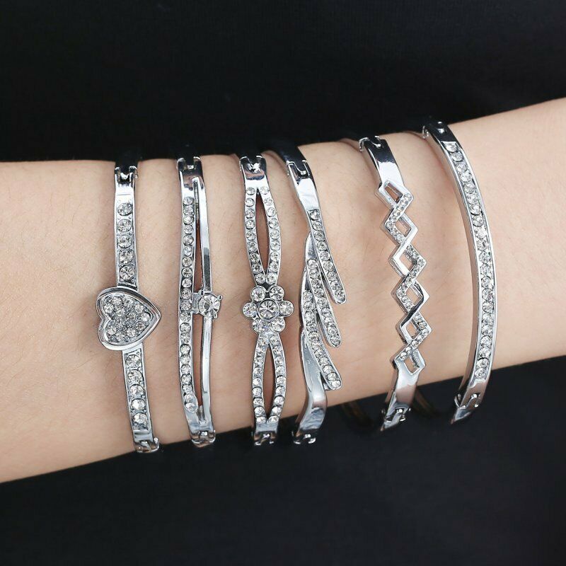 Gelang Bangle Cuff Kristal Berlian Imitasi Warna Emassilver Untuk Wanita