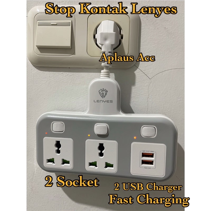 Stop Kontak Power Socket Universal LENYES Original + 2 USB Fast Charging