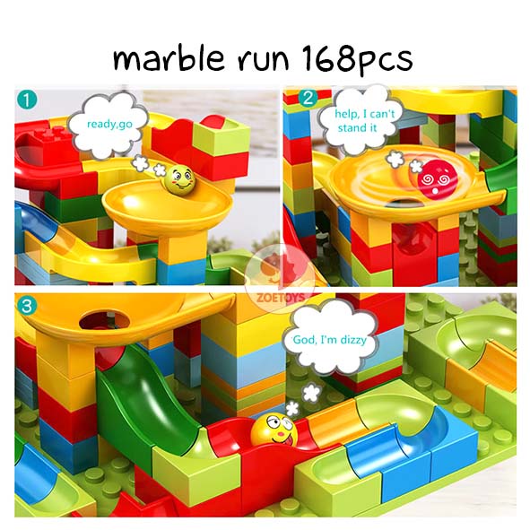 Zoetoys Marble Run 168pcs Marble Race | Duplo Balok Susun Track Slide Ball Race Run Building Brick Maze Block | Mainan Edukasi Anak Bukan Lego