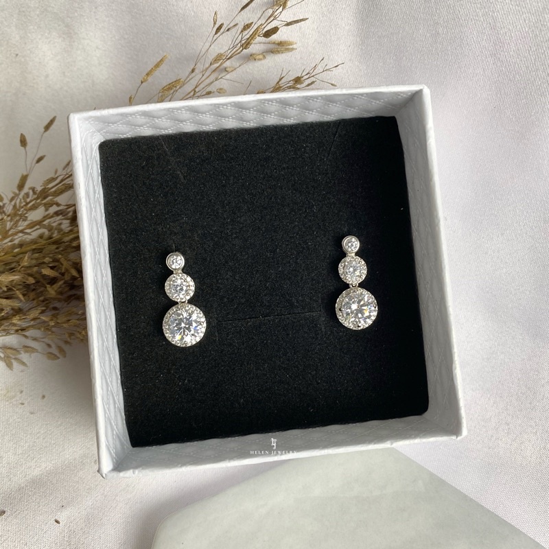 ANTING STUD TINGKAT 3 DIAMOND S925 PERAK ASLI 925