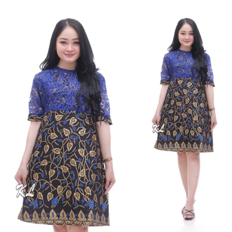 Dress brokat dress batik moderen wanita flare murah grosir lece brokat jumbo dress