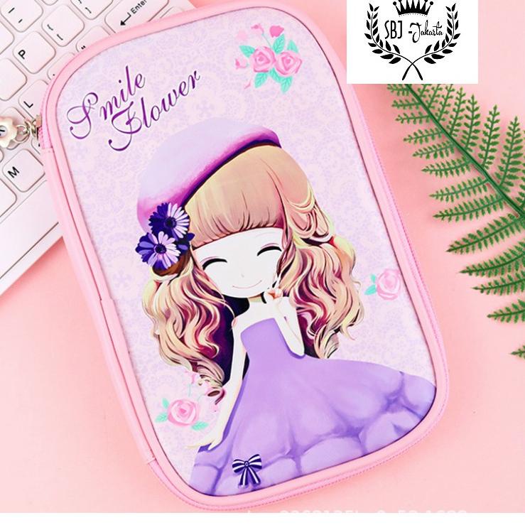 

TEMPAT PENSIL KOTAK PENSIL SOFTCASE motif SMILE FLOWER .,