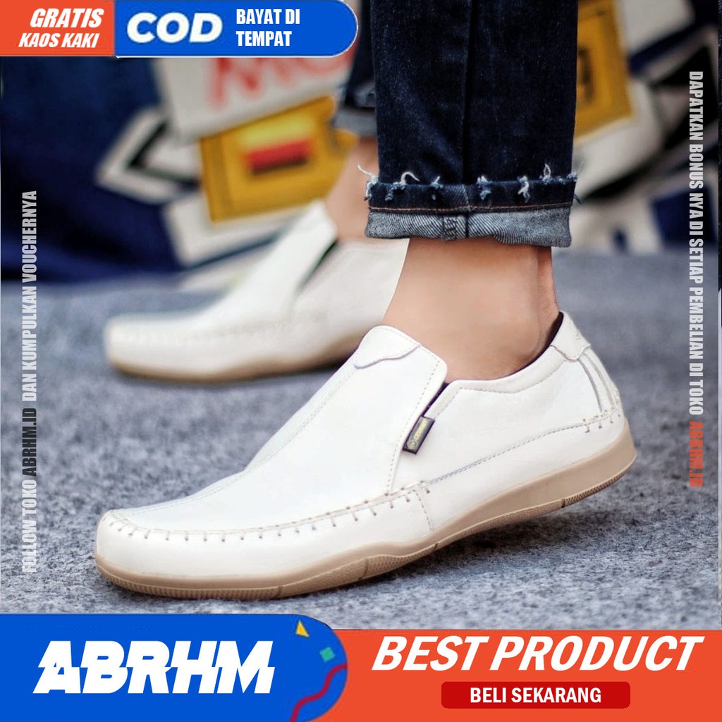 ABRHM X DIVOC Sepatu Casual Slip On Pria Sepatu Pria Casual Kulit Asli Sepatu Slop Anti Slip Cowok Sepatu Kasual Cowo Semi Formal Pantofel Kerja Kantor Kuliah Kondangan Gaya Santai Keren Kekinian Original Terlaris