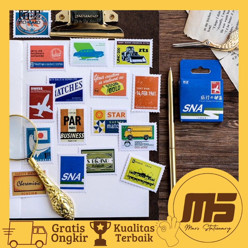 

[ 45 PCS ] Sticker Kawai SNA Blue Retro untuk Scrapbook Jurnal Diary DIY | Mars Stationary