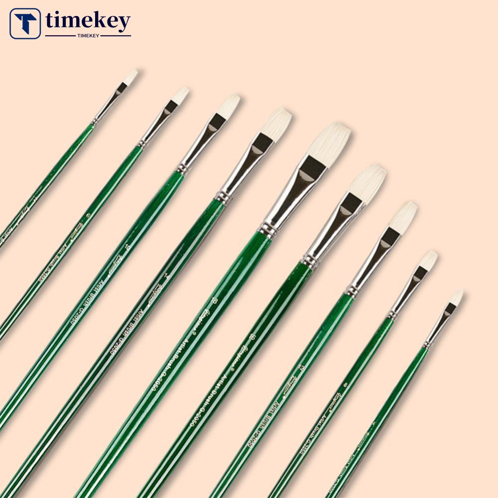 Timekey Kuas Lukis Cat Air / Minyak Kepala Flat Bahan Bulu Babi G5J7