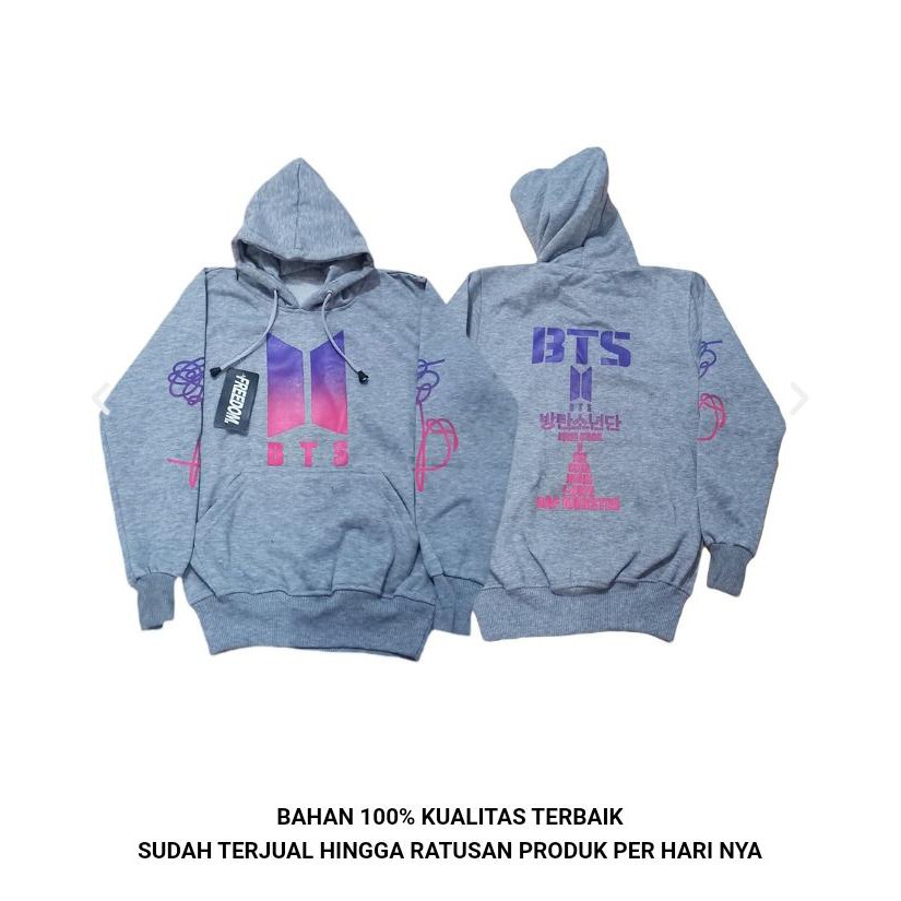 COD-Jaket Hoodie *BTS Abu Premium Unisex Bahan Tebal