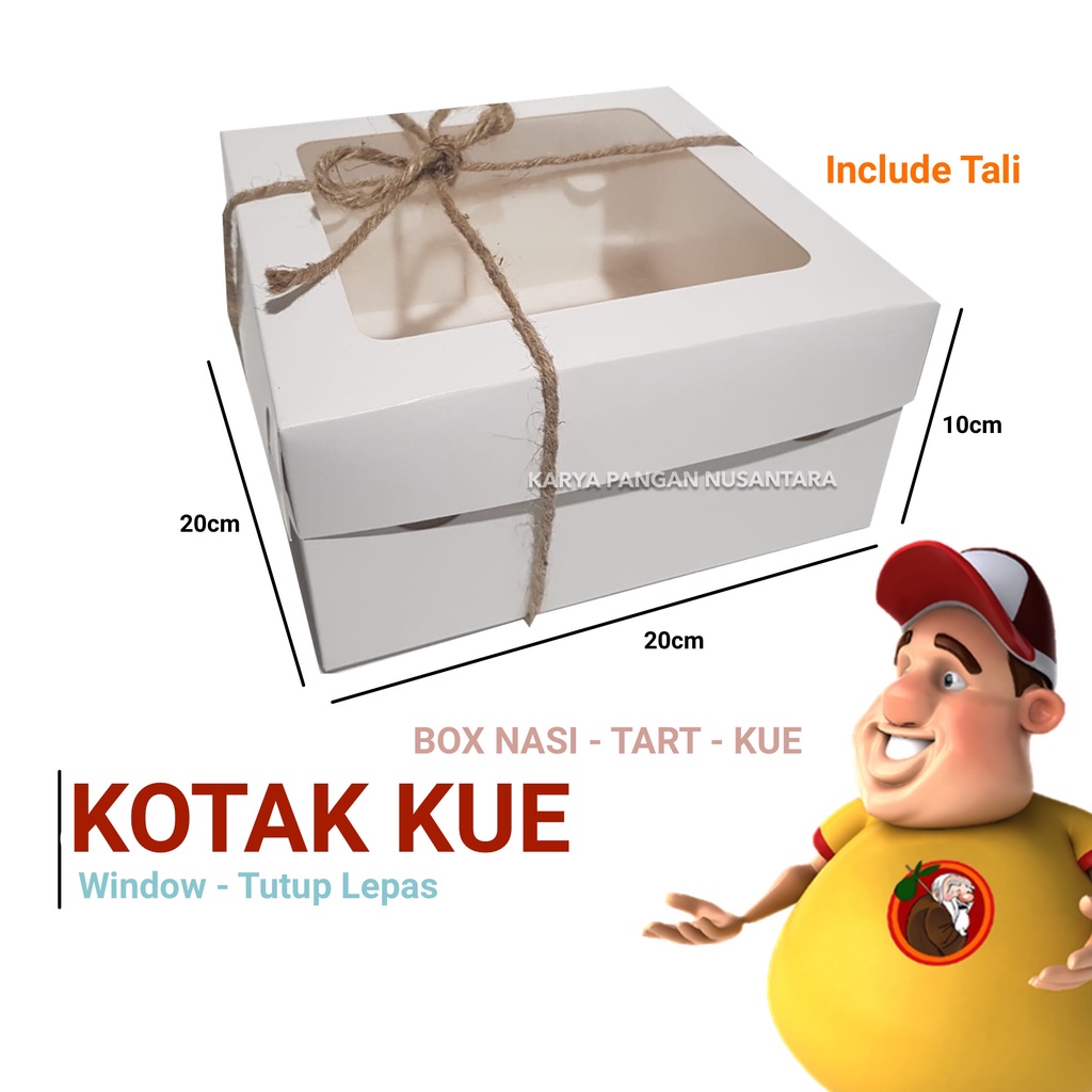 KOTAK NASI KOTAK KUE WINDOW BOX TART BOX HANTARAN 20 x 20 x 10CM PUTIH