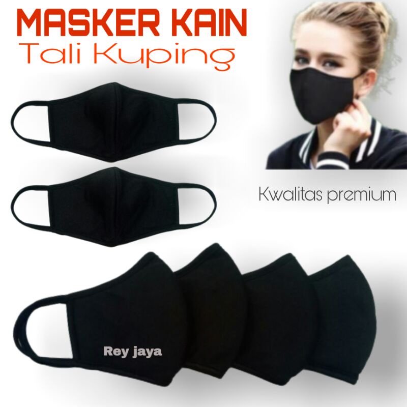 Masker Kain Tali Kuping 3 Lapis Warna Hitam Polos Pria Wanita Dewasa Premium Ter Murah / Masker Kain