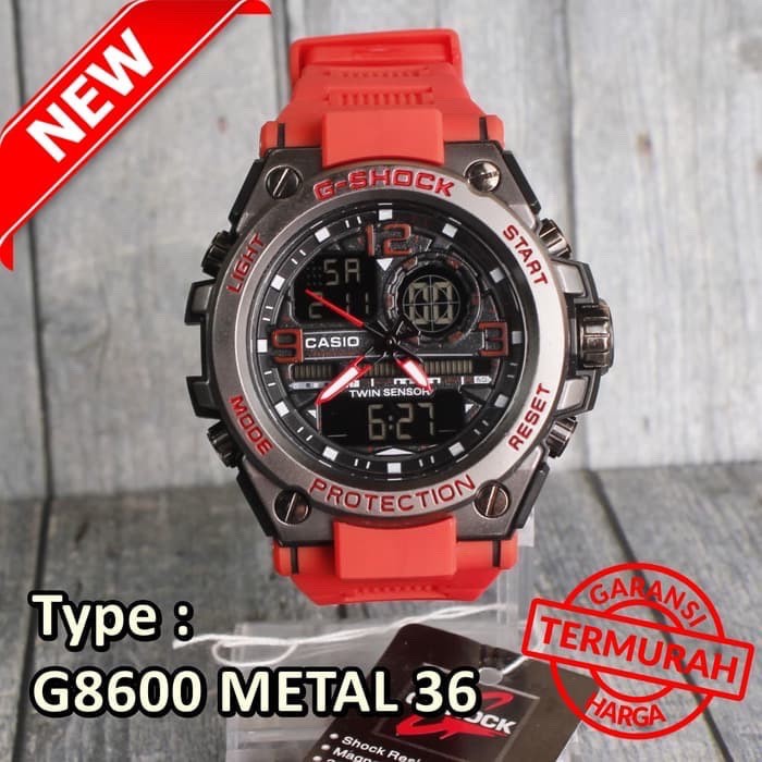 JAM TANGAN RUBBER PRIA CASI* G-SHOC* GST-8600 G-8600 DUAL-TIME METAL TANHAN AIR FREE BATERAI