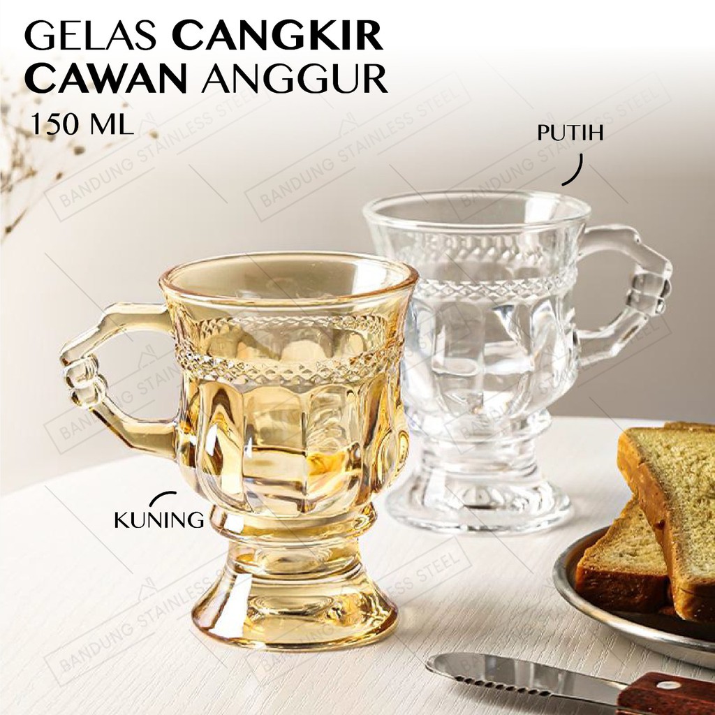 Gelas Kopi 150ml Cangkir Kaca Cafe Teh Susu Cawan Anggur Coffee Tea Glass Vintage Victoria Cantik