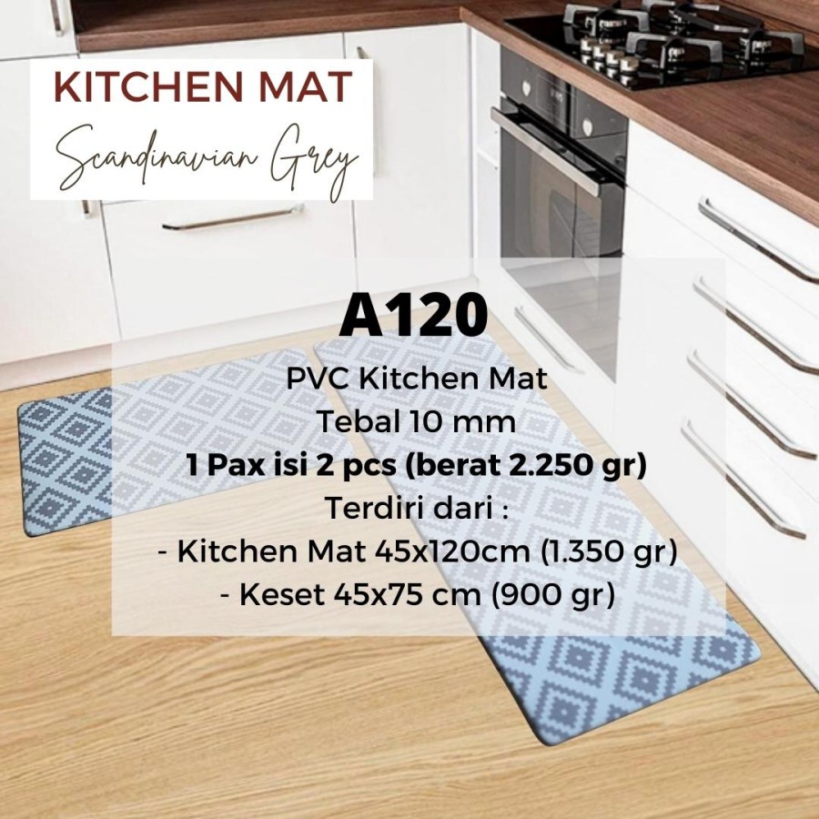 Exclusive Kitchen Mat 2 in 1 Keset Dapur Anti Slip Uk. 45x120 dan 45x75 All Design - A120-Scandinavian Grey