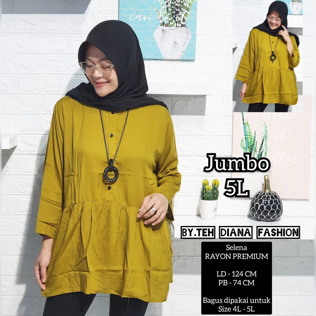 Atasan Wanita Jumbo / Blouse Wanita Jumbo / Baju Atasan Wanita Jumbo Model Selena Rayon Polos Ld 124-2