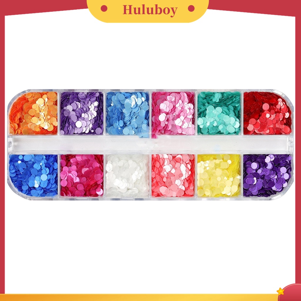 Huluboy Huluboy♡ 12 Grids / Box Serpihan Glitter Sequins Bentuk Bulat Warna Permen Untuk Nail Art