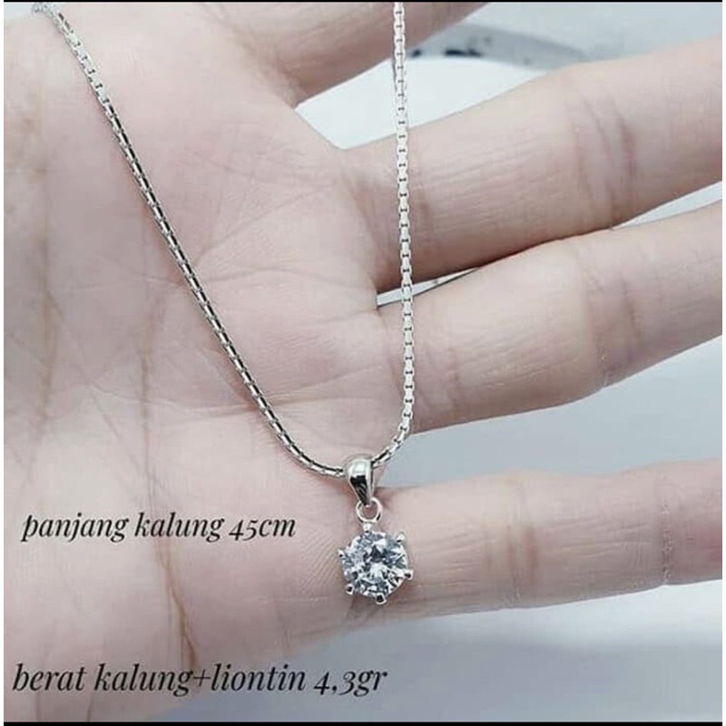 Kalung liontin perak kalung wanita liontin zircon perak 925 lapis emas putih SK84