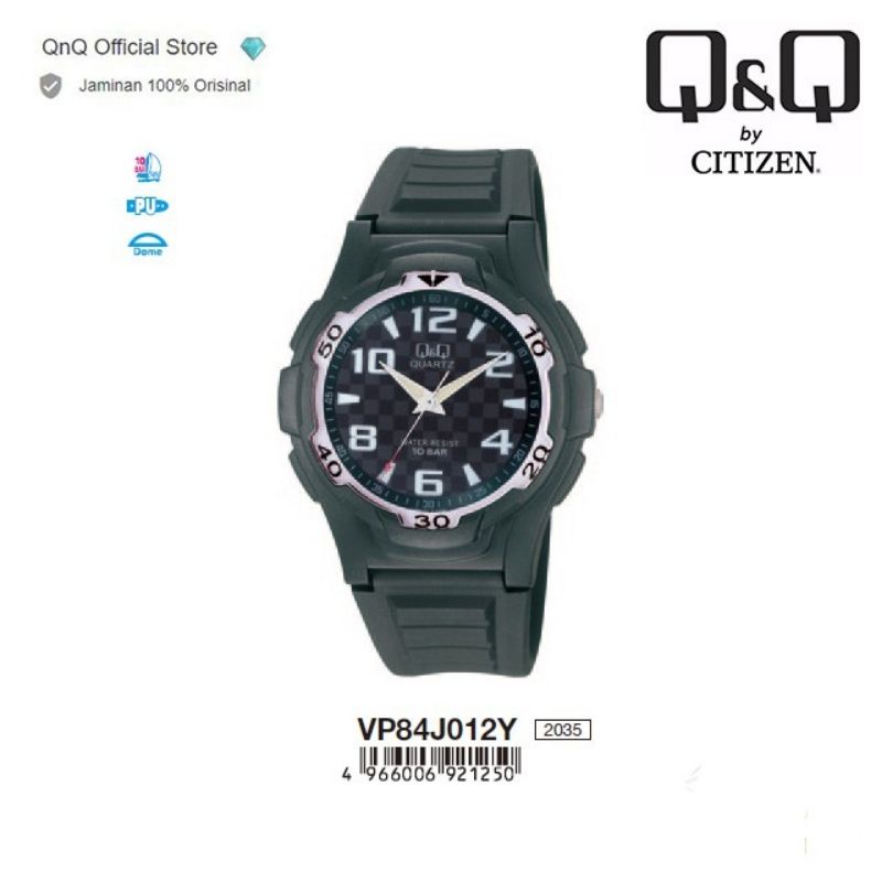 QnQ  Q&amp;Q QQ VP84J VP84 VP84J001Y Jam Tangan Pria Anti Air Water Resist Rubber Strap Unisex ORIGINAL