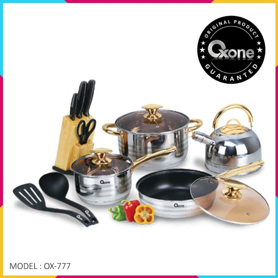 Oxone Ox-777 Rosegold Cookware Set Panci Emas Gold Ox 777 Peralatan Masak Kuali Penggoreng Nampan