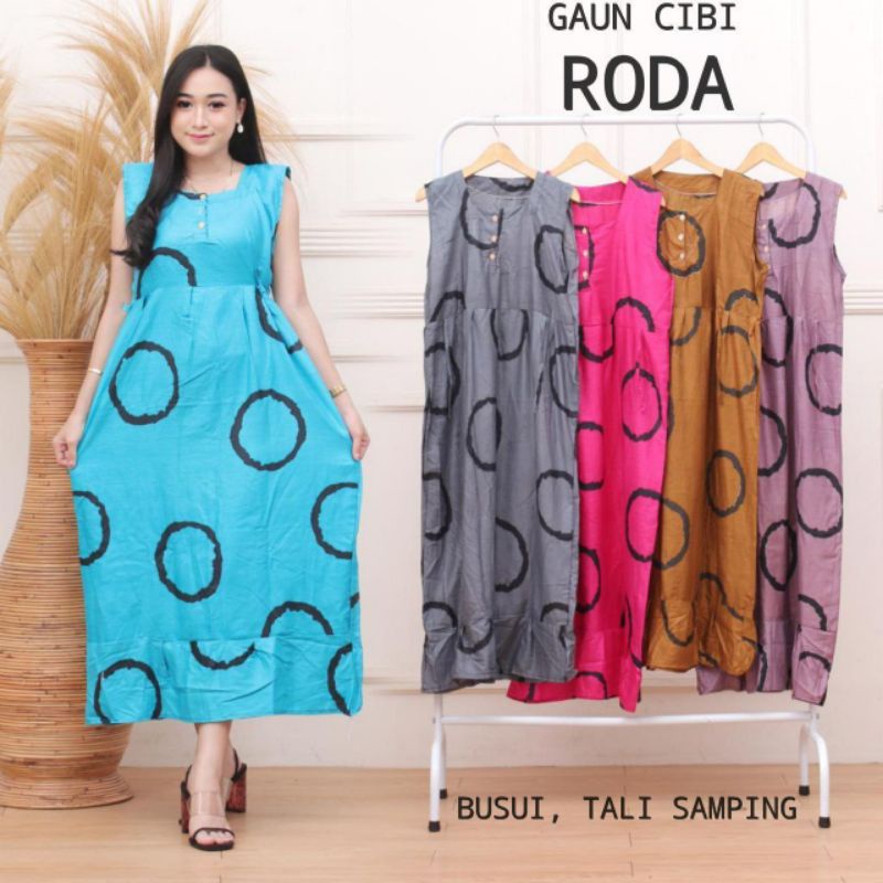 daster panjang tanpa lengan  roda tali samping dada kancing busui