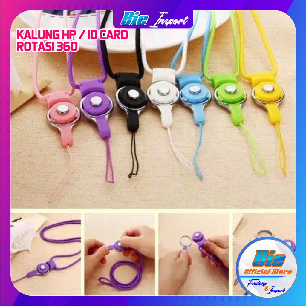 Kalung Tali 2 in 1 putar 360* Serbaguna / Kalung HP / Tali ID Card Impor