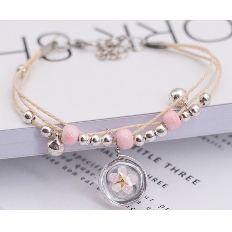 Gelang Wanita Tali Kepang yang Dapat Disesuaikan Bunga Sakura Liontin Gelang Dekorasi Fashion Pasangan Bracelets Hadiah Ulang Tahun Pacar-2