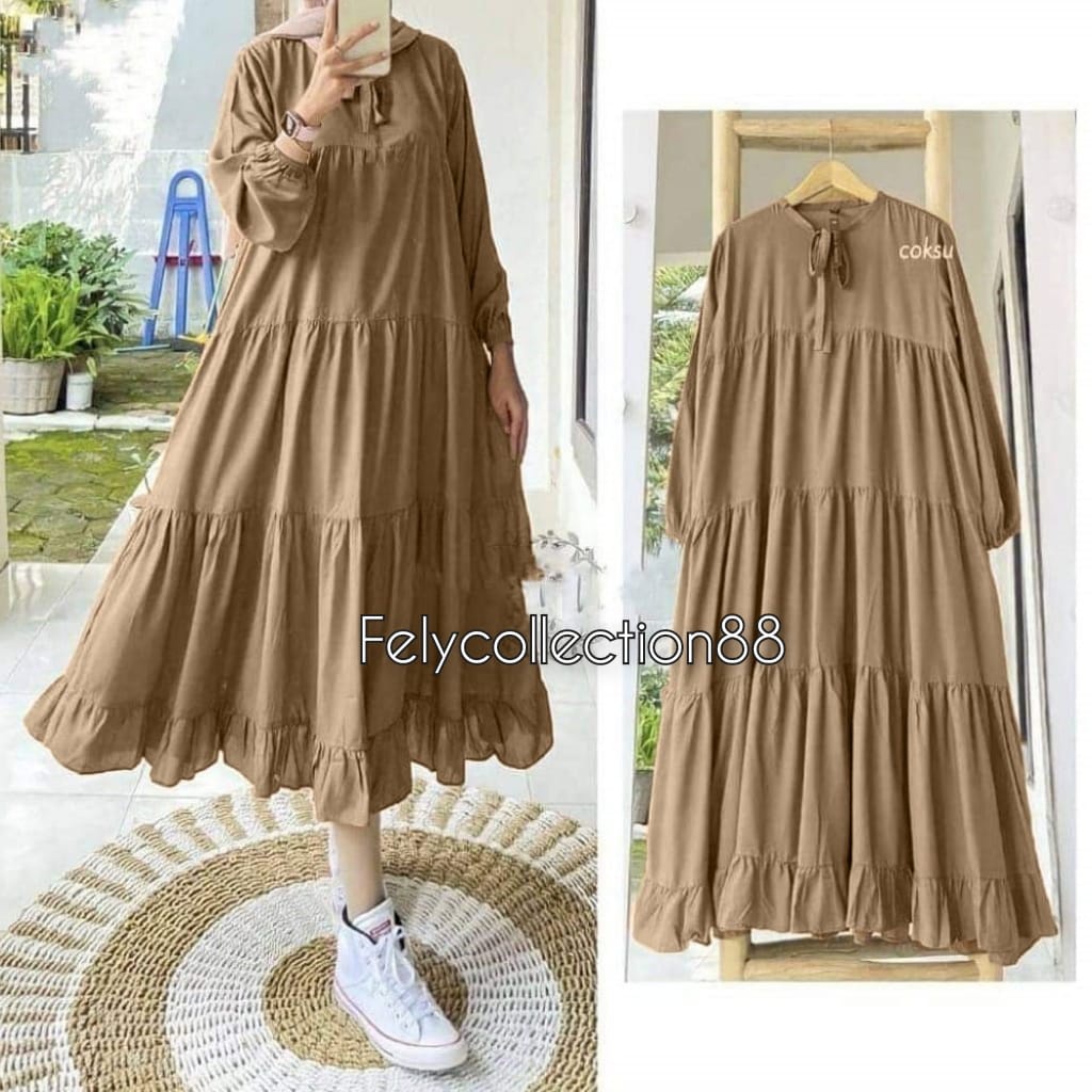 Rachel Midi Dress Busui Friendly // Gamis Wanita Terbaru Kekinian // Fashion Muslim // Bahan Katun Rayon