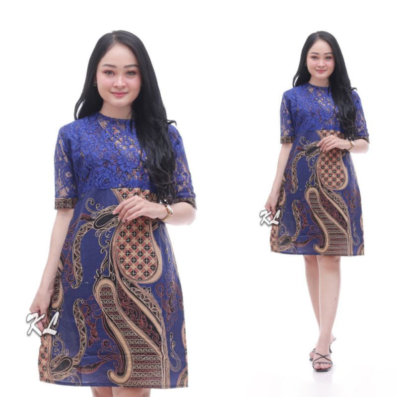 Dress brokat dress batik moderen wanita flare murah grosir lece brokat jumbo dress