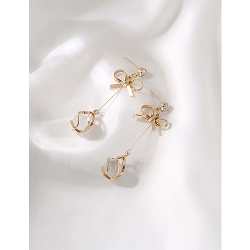 LRC Anting Tusuk Fashion Golden Opal Bow Tassel P64216