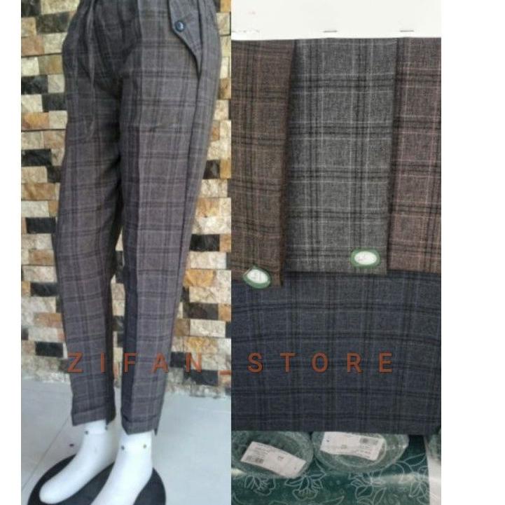 (SIAP KIRIM) Celana tartan motif kotak/ Celana wanita kotak kotak/  Baggy pant kotak/ Kain import