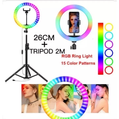 RGB MJ26 + Tripod Panjang 2.1meter + Holder Hp Paket Komplit Untuk Tiktok Video Ring Light