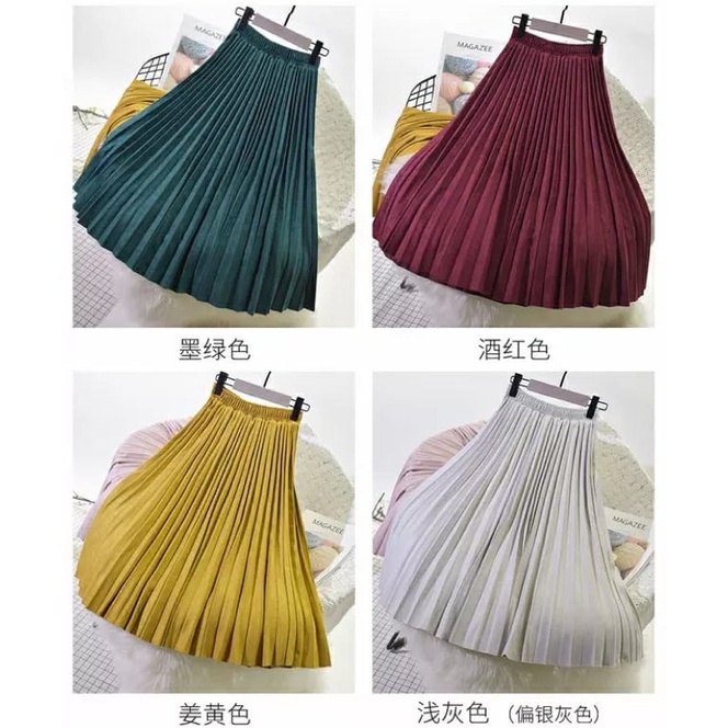 [UKURAN 7/9] Rok Suede / Rok Suede Import / Maxi Skirt Motif Lucu Import Plisket  Warna Pastel