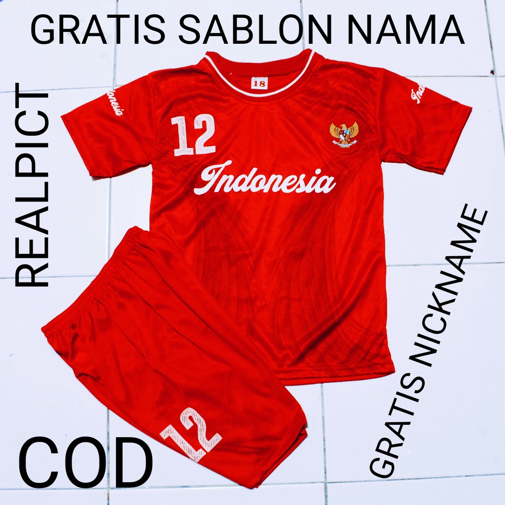 Setelan baju bola timnas indonesia 1-14thn