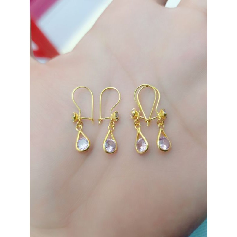 ANTING DEWASA MATA PINK PERAK 925 LAPIS MAS 24K