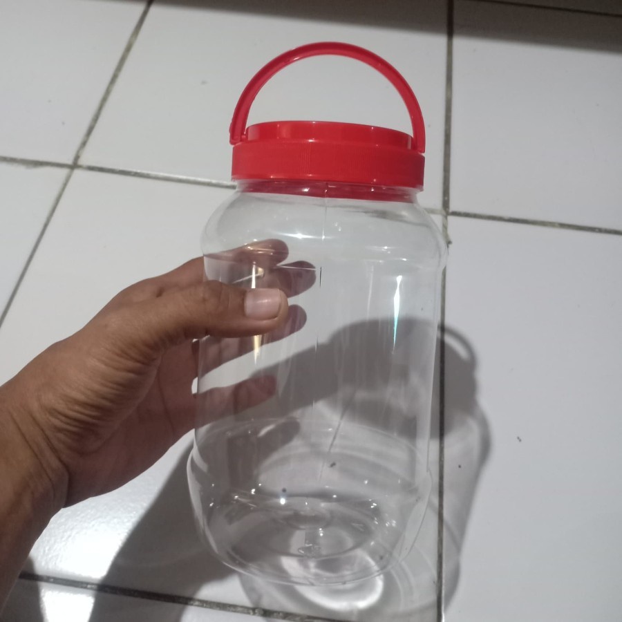 Toples Plastik Oval 1.75 Liter Eceran Bening Bulat Tutup Merah PET