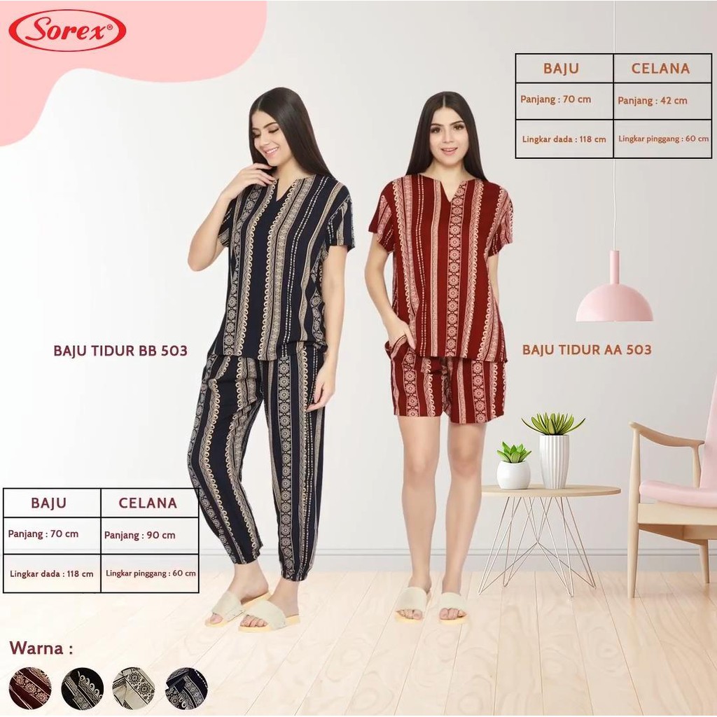 Ternyaman Sorex Baju Tidur Set Panjang &amp; Pendek Chill Series Rayon Premium Piyama Freesize