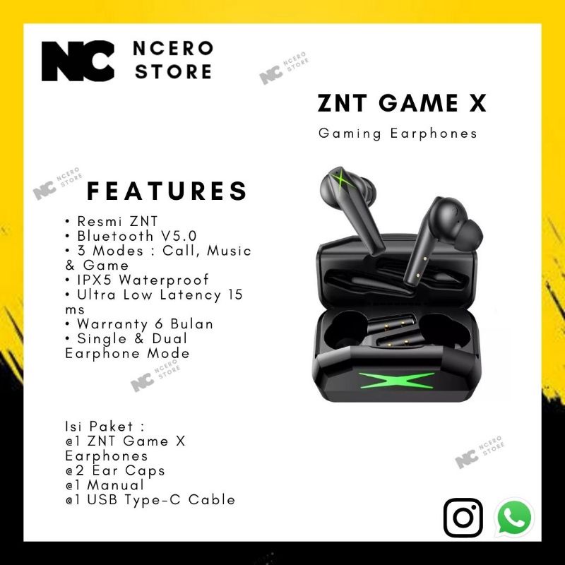 TWS ZNT Game X Earphone Bluetooth Gaming Headset Stereo Ultra Low Latency with mic