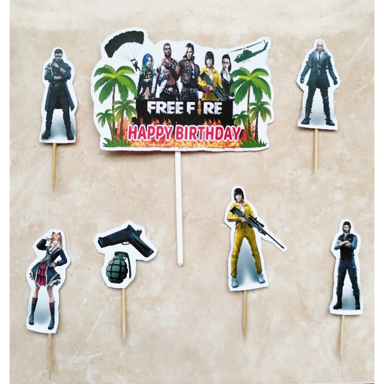 isi 7 hiasan kue ulang tahun cake topper karakter freefire / free fire