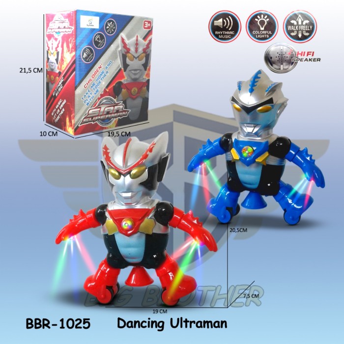 GROSIR  BBR1025 Mainan Anak Robot Robotan Baterai Ultraman Spinner BigBr - Merah