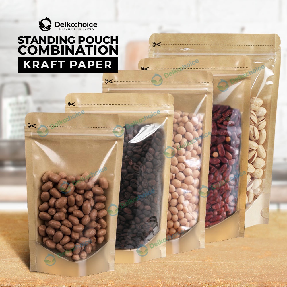 STANDING POUCH ZIPLOCK KOMBINASI TRANSPARAN KRAFT PAPER DELKOCHOICE