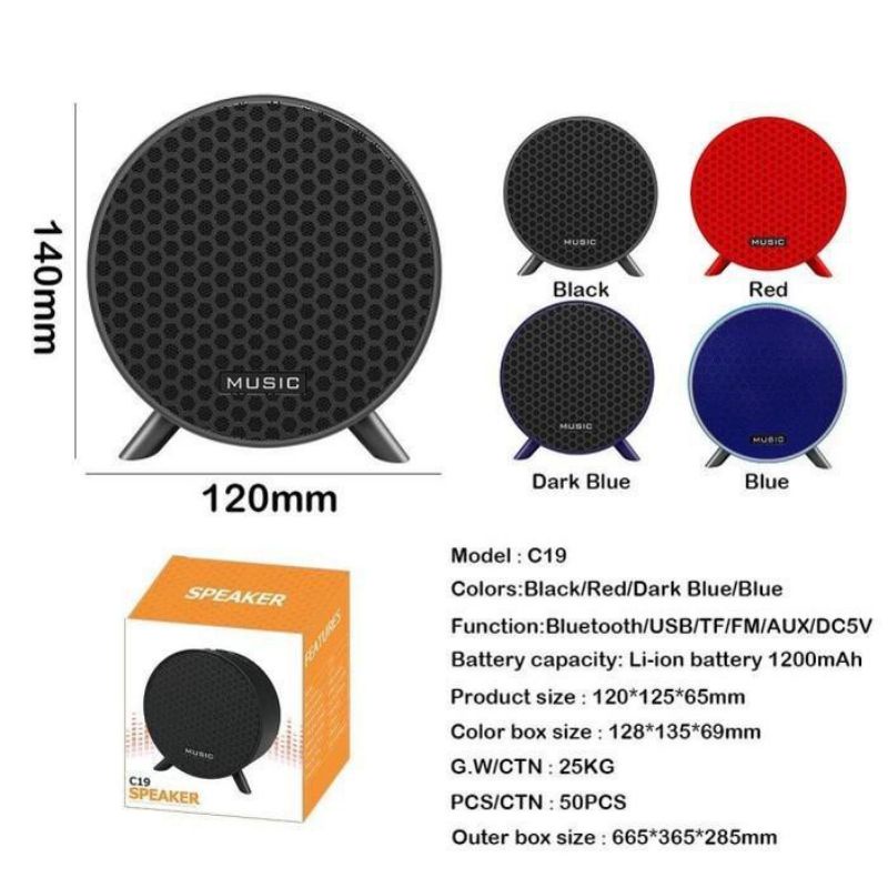 SPEAKER BLUETOOTH PORTABLE C19 WIRELESS SPEAKER  SUPER BASS