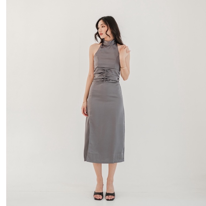 [TAVIA] BIANCA SATIN DRESS / DRESS WANITA / DRESS KOREA / MIDI DRESS