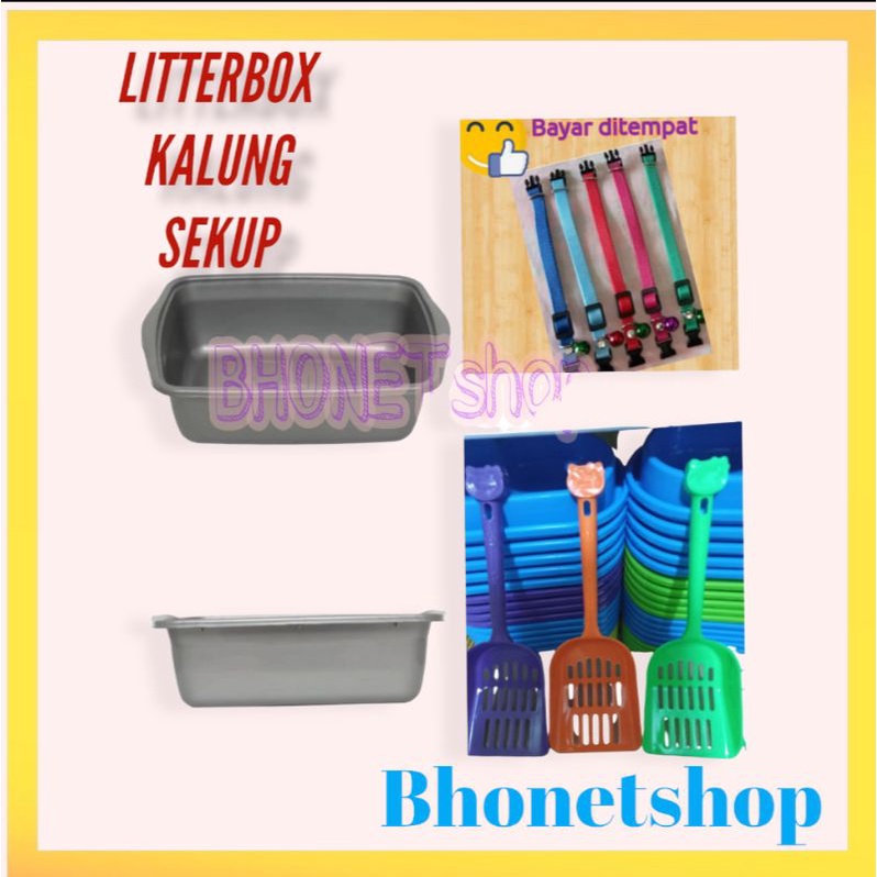 Paket Hemat Litterbox + Sekup 1kg Pasir &amp;  Kalung Kucing Polos