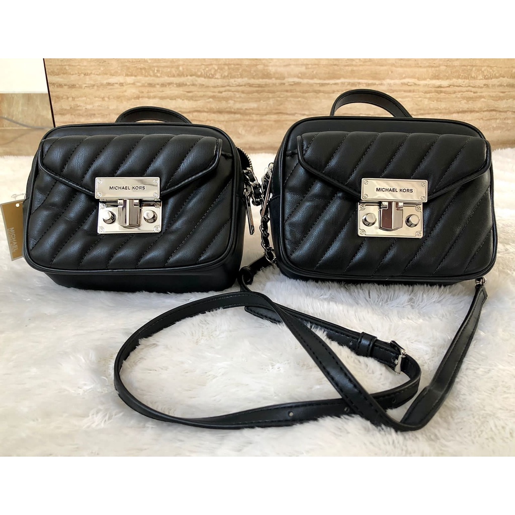 Michael Kors Small Rose Quilted Top Handle Bag Black Silver