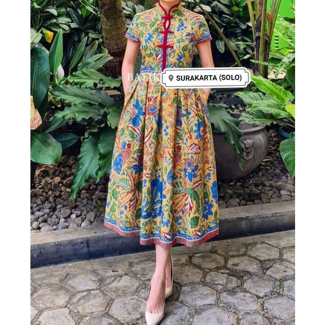 Dress Batik Terusan Wanita Batik Asli Solo High Quality Cocok Untuk Kondangan Acara Imlek, Gereja Da