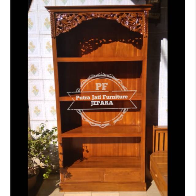 Rak buku klasik kayu jati lemari tempat tas sepatu boneka ukir Jepara - promo