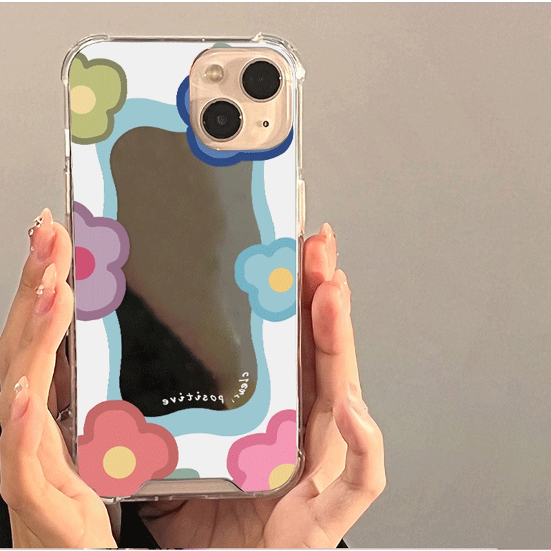 Casing Silikon Motif Pelangi + Cermin Makeup Untuk Iphone 13 / 12Promax / 11 / XR