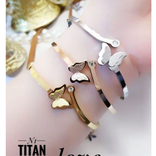 (SEP) PROMO TERMURAH Set Perhiasan TITANIUM Anti Karat Gelang Ring Kupu Silver Rose Gold Xuping