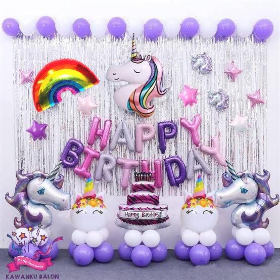 UNICORN SET DEKORASI  UNGU PREMIUM BALON FOIL DEKORASI  