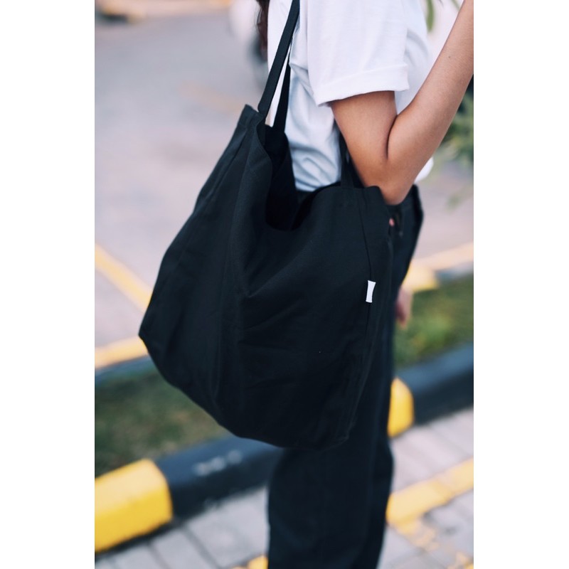 CABICIKS - Black Baggy Tote Bag Canvas