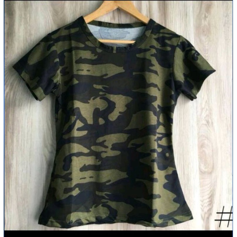 Kaos Wanita Army / Atasan Motif Army / Kaos T-Shirt Loreng