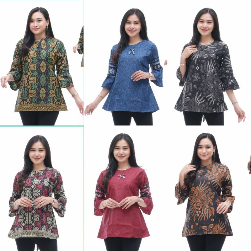 0BLOUSE BLUS BATIK ATASAN KERJA WANITA BAJU KANTOR MURAH BATIK PEKALONGAN GROSIR SERAGAM BATIK